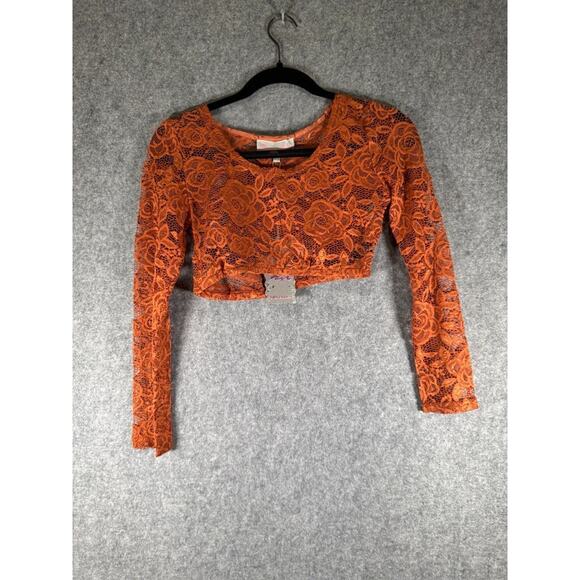 Pretty Angel Top Women S/M Long Sleeve Cropped Orange‎ Crochet Hippie Boho A2 - Picture 1 of 7